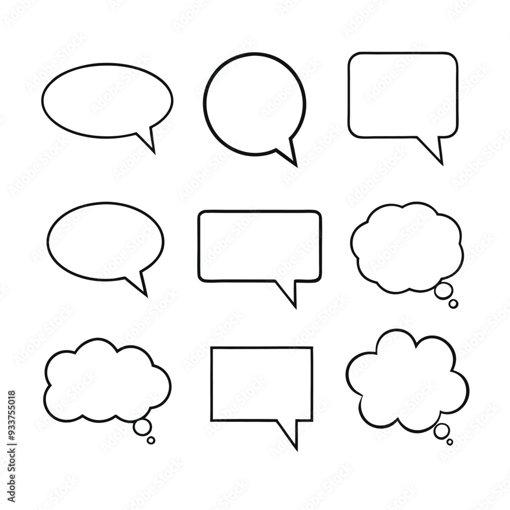 Line art speech bubbles bundle in vector format, perfect for clean, modern designs. Line art speech bubbles bundle in vector format, perfect for clean, modern designs.