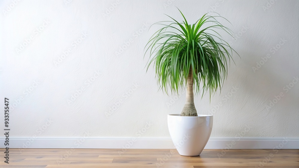 minimal, nature, Ponytail Palm, A beautiful Ponytail Palm in a sleek white ceramic pot stands gracefully against a white wall creating a striking worm s eye view shot minimal, nature, Ponytail Palm, A beautiful Ponytail Palm in a sleek white ceramic pot stands gracefully against a white wall creating a striking worm s eye view shot