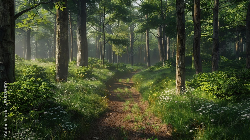 Obraz premium Path Through a Lush Forest Illustration