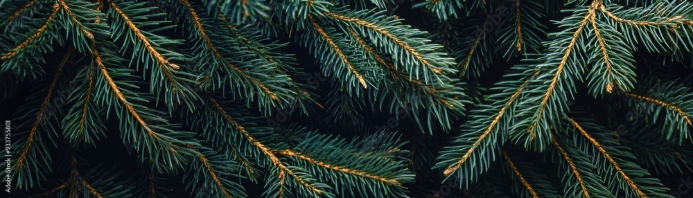 Obraz premium Close-up of vibrant green pine tree branches creating a natural, serene atmosphere.