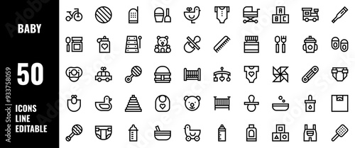 50 Baby Icons Set Line Editable Vector Illustration photo