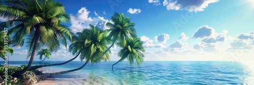 Wallpaper Mural Tropical Beach Palm Trees 3D Illustration Torontodigital.ca