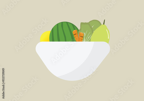 One bowl of healthy food (fruits and vegetables)