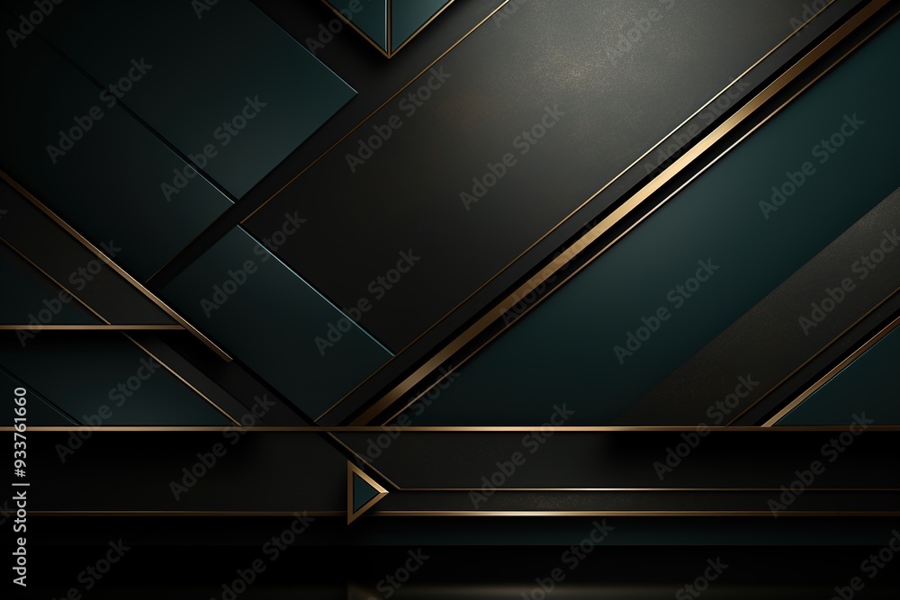 Abstract geometric background with black and green tones with gold accents. Abstract geometric background with black and green tones with gold accents.