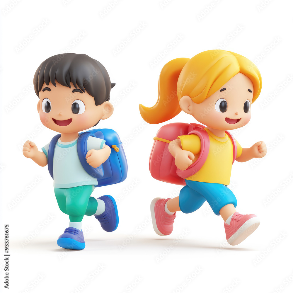 Two happy pupils running to elementary school Two happy pupils running to elementary school