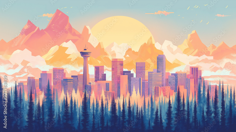 Calgary postcard illustration for city view, beautiful. Calgary postcard illustration for city view, beautiful.