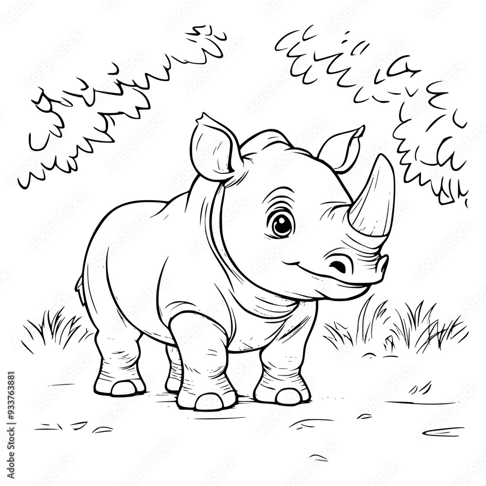 Fototapeta premium Rhinoceros illustration coloring pages for kids - coloring book