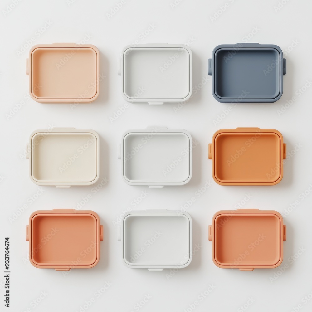 Modern 3D-Rendered Plastic Food Container With Snap-On Lid for Leftovers Storage in Various Colors and Styles Modern 3D-Rendered Plastic Food Container With Snap-On Lid for Leftovers Storage in Various Colors and Styles