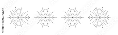 Spider web icon set in different shape. Set of spider web vector icons in line style. Set of spider web and halloween cobweb decoration. Vector illustration. Flat style.
