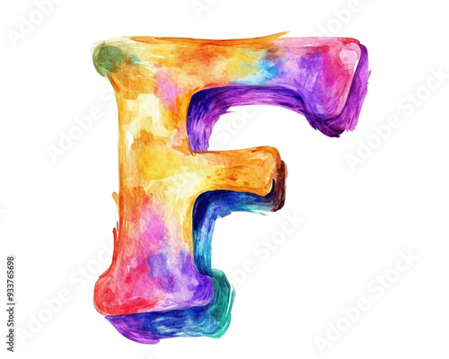 watercolor colorful in shape alphabet letter F isolated on white background photo