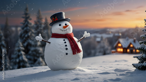 snow bar with hat and scarf on the snow merry chirstmas and happy new year greeting photo