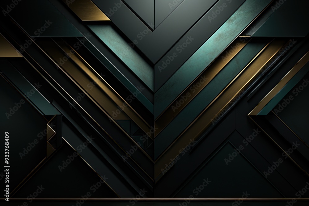 Abstract geometric background with black, gold and green stripes. Abstract geometric background with black, gold and green stripes.