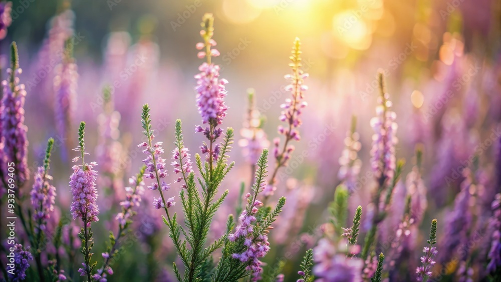Obraz premium Softly focused background featuring a blend of heather and grey hues, evoking a sense of calming serenity and soothing natural ambiance in a subtle ombre effect.