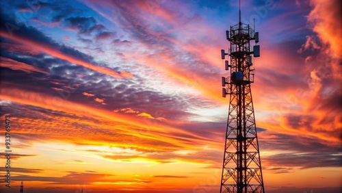 Wallpaper Mural Telecommunication tower stands tall against a breathtaking pink sunset aerially, telecommunications equipment, connectivity, communication technology, telecommunications concept Torontodigital.ca