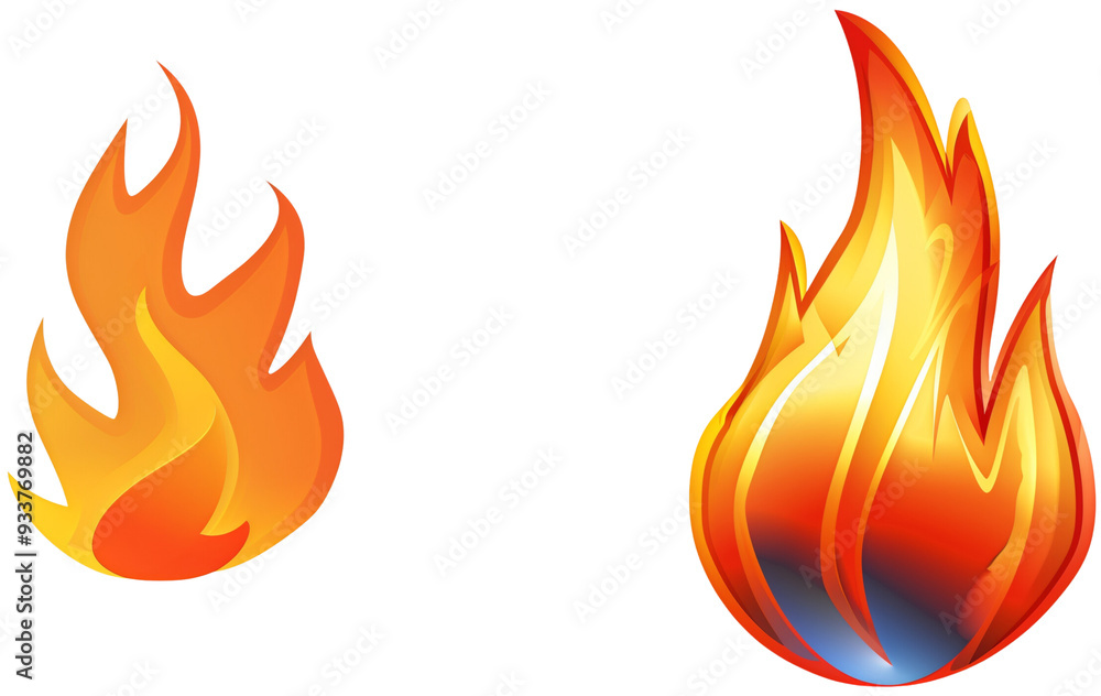 Fiery Flames: A set of two vibrant, stylized flames, perfect for adding a touch of heat and intensity to any design, isolated on transparent background. Fiery Flames: A set of two vibrant, stylized flames, perfect for adding a touch of heat and intensity to any design, isolated on transparent background.