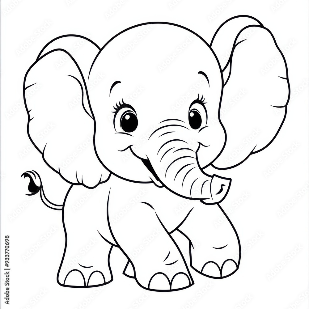 Fototapeta premium Happy Baby Elephant Facing Forward for Drawing