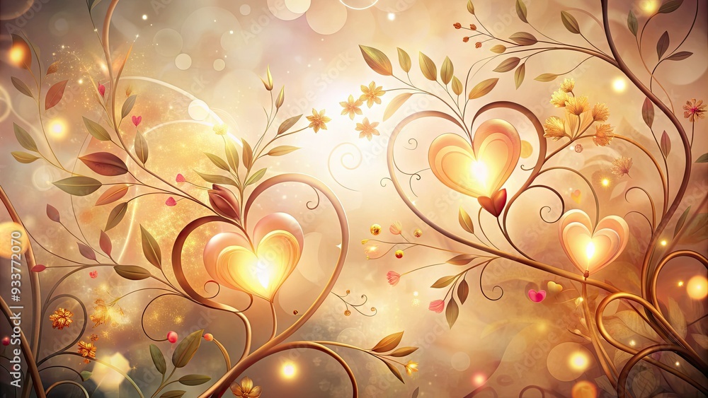 Soft, warm light illuminates a delicate, hand-painted background of intertwined hearts, swirls, and florals, exuding a sense of tender romance and affection. Soft, warm light illuminates a delicate, hand-painted background of intertwined hearts, swirls, and florals, exuding a sense of tender romance and affection.