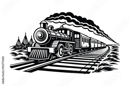 Realistic silhouette steam engine Railway Train vector illustration concept
