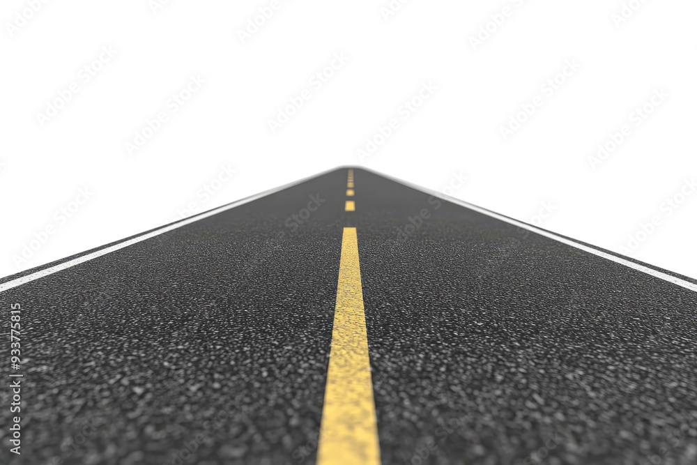 Straight asphalt road with yellow dividing line. Perspective view of ...