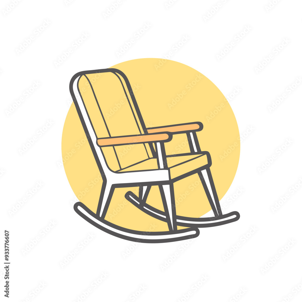 Minimalist Icon of a Wooden Rocking Chair Against Yellow Circle Background Minimalist Icon of a Wooden Rocking Chair Against Yellow Circle Background