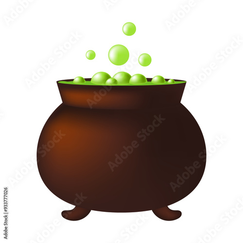 A cauldron with a green bubbling potion. The witch's cauldron. Vector illustration.