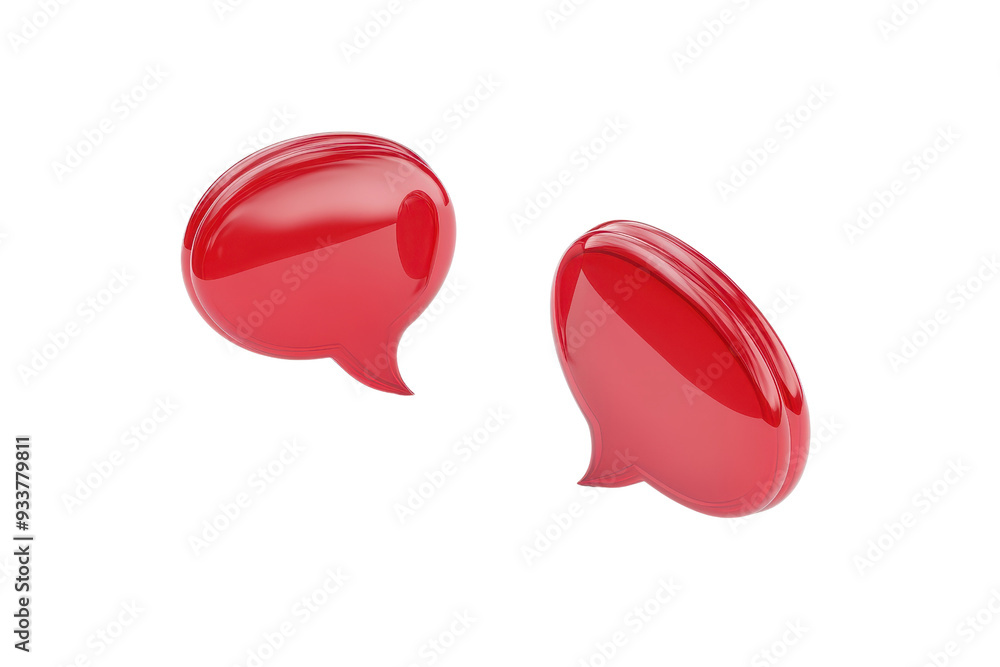 Two glossy red speech bubbles isolated on a transparent background. perfect for communication or messaging concepts. Two glossy red speech bubbles isolated on a transparent background. perfect for communication or messaging concepts.