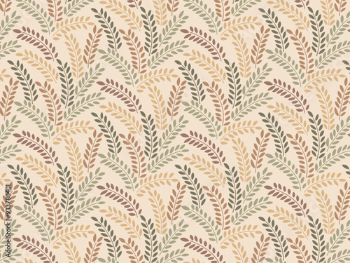 Seamless pastel pattern of tree branches with leaves, plant. Decorative Elements for Decoration. Hand drawing doodles of vector botanical elements. 