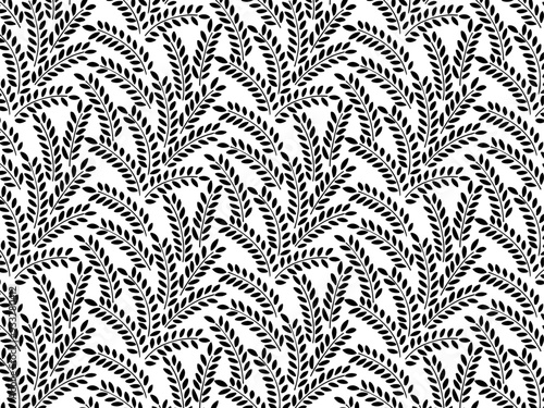 Seamless pattern of tree branches with leaves, plant on transparent background. Decorative Elements for Decoration. Hand drawing doodles of vector botanical elements.  Line art. Outline sketch draw