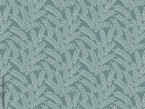 Seamless pastel pattern of tree branches with leaves, plant. Decorative Elements for Decoration. Hand drawing doodles of vector botanical elements. 