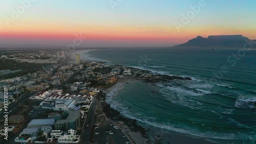 Aerial view over cape town over looking the sea and table mountain