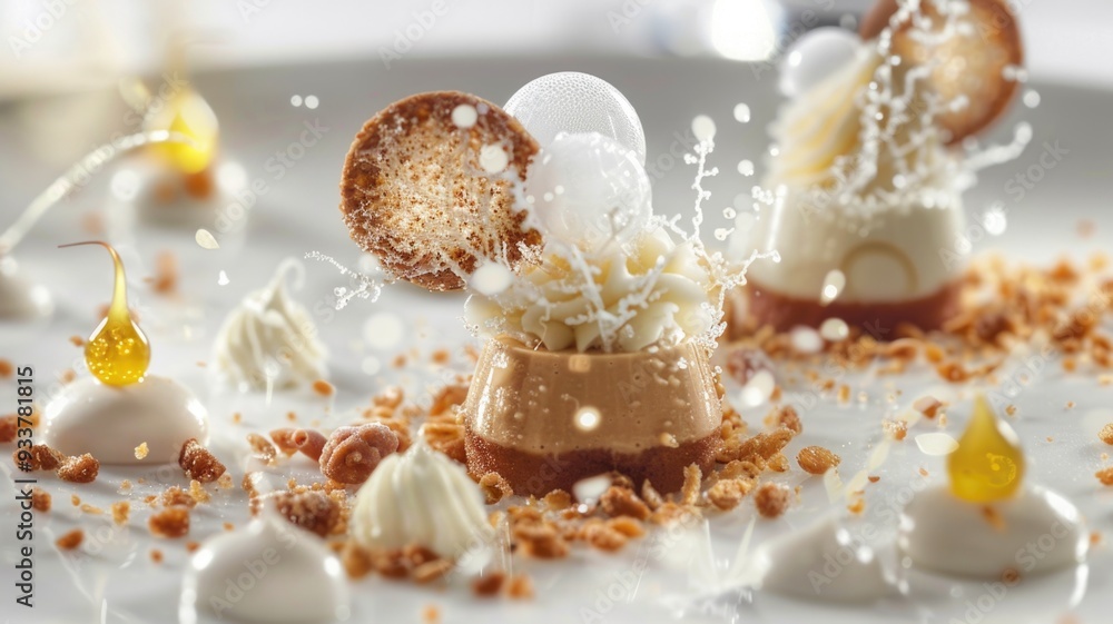 A creative dessert featuring molecular gastronomy techniques, A creative dessert featuring molecular gastronomy techniques,