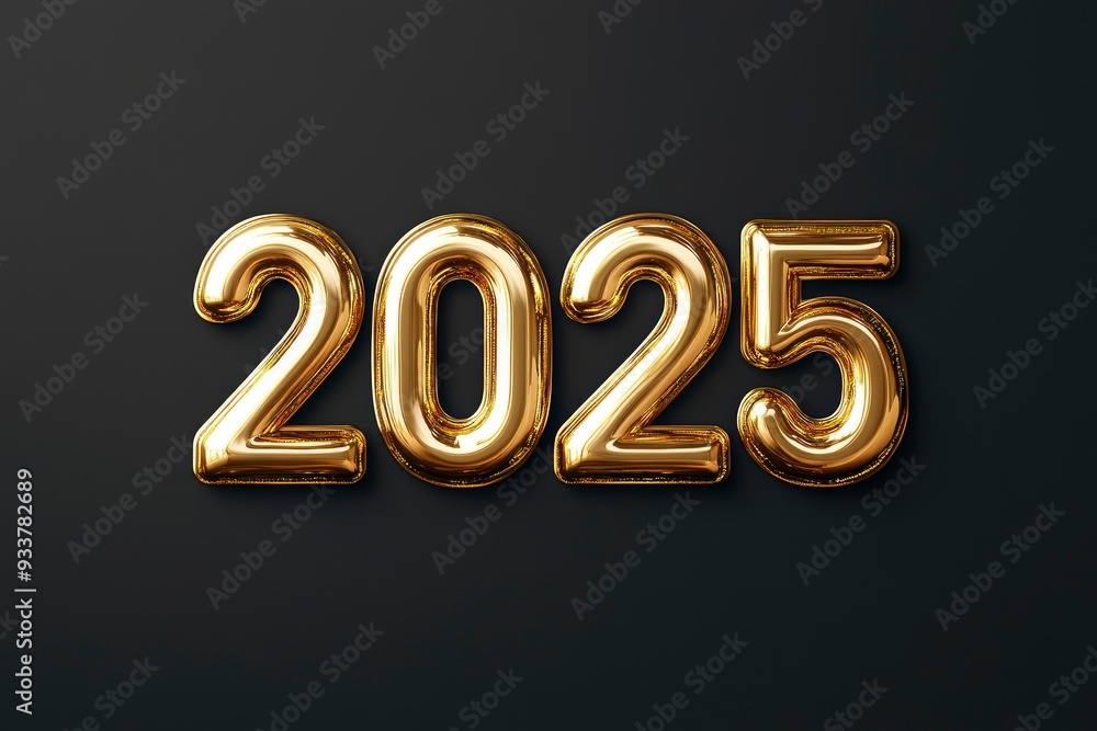 Happy New Year 2025. Vector illustration of a holiday in the form of golden metallic numbers Happy New Year 2025. Vector illustration of a holiday in the form of golden metallic numbers