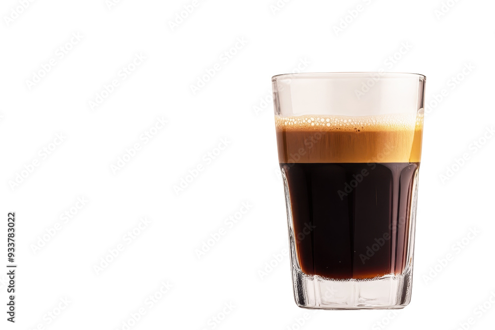 Close-up of a clear glass of freshly brewed espresso with rich crema on top, isolated on a transparent background. Close-up of a clear glass of freshly brewed espresso with rich crema on top, isolated on a transparent background.
