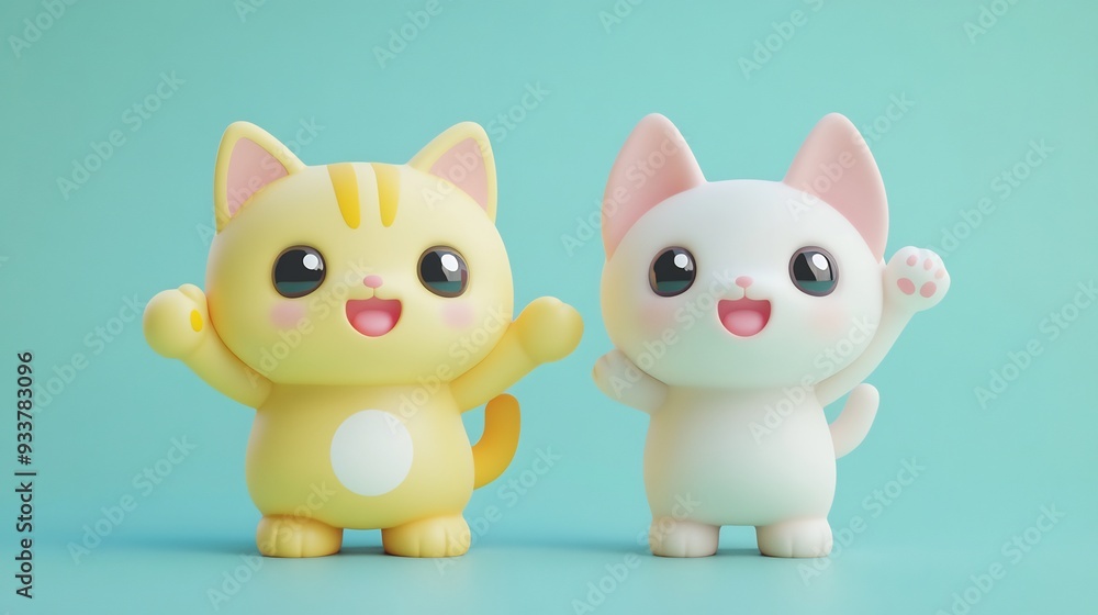 Two Adorable Cartoon Cats in a Playful Pose Two Adorable Cartoon Cats in a Playful Pose