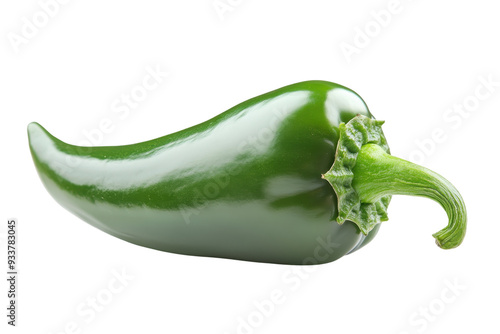 Close-up of a fresh green jalapeno pepper isolated on a transparent background. highlighting its glossy skin and vibrant color. photo