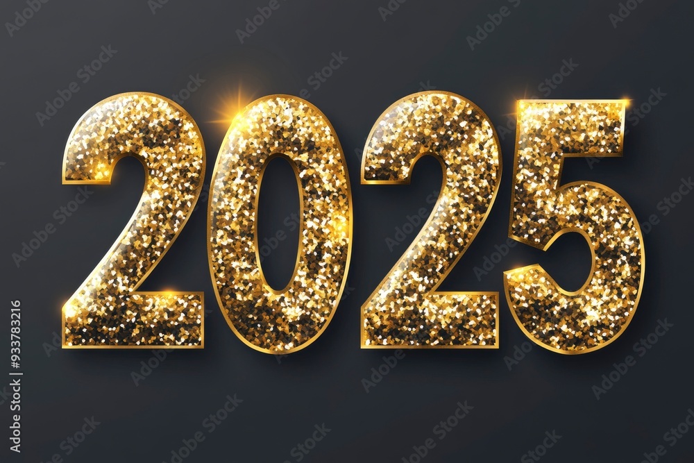 Happy New Year 2025. Vector illustration of a holiday in the form of golden metallic numbers Happy New Year 2025. Vector illustration of a holiday in the form of golden metallic numbers