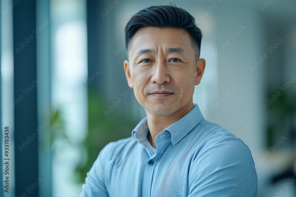 chinese, office, happy, portrait of a businessman in his 40s, looking at the camera, random clothes. modern style chinese, office, happy, portrait of a businessman in his 40s, looking at the camera, random clothes. modern style