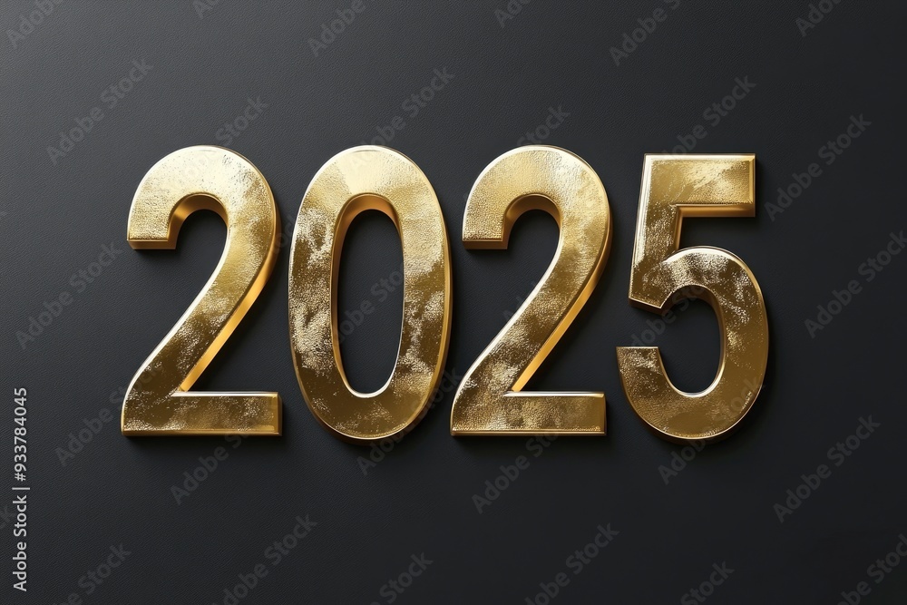 Happy New Year 2025. Vector illustration of a holiday in the form of golden metallic numbers Happy New Year 2025. Vector illustration of a holiday in the form of golden metallic numbers