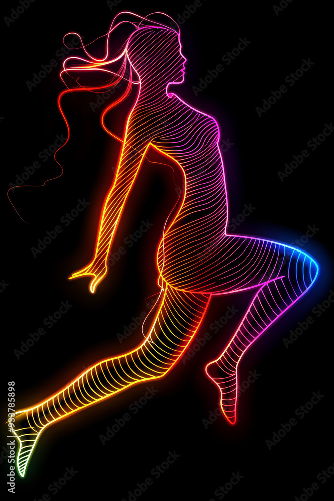 Simple vector graphic of neon woman dancing isolated on black background. Simple vector graphic of neon woman dancing isolated on black background.