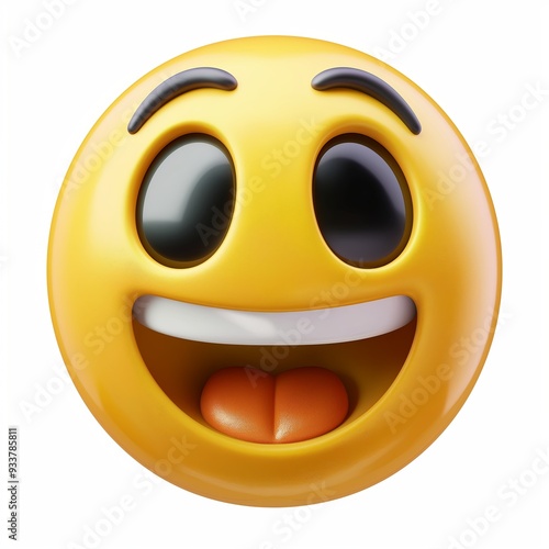 3d Emoticon or Smiley smirking cool with yellow ball emoji. photo