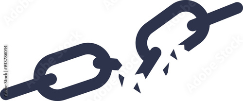 A graphic of a broken chain link symbolizing freedom, release, or disconnection.