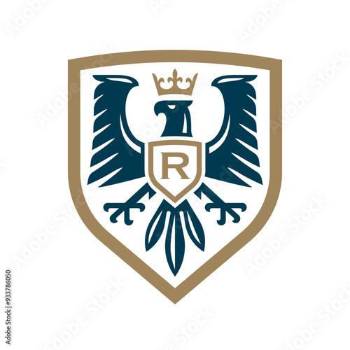 Eagle monogram crest emblem featuring a crown and shield. Ideal for branding, logo design, and heraldic themes conveying power and elegance.