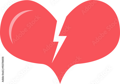 Red heart split by a jagged line, symbolizing heartbreak or lost love.