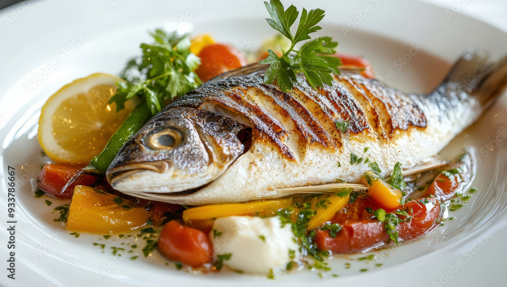 Baked sea bream fish with lemon slices Baked sea bream fish with lemon slices