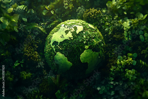 An abstract representation of a green planet, symbolizing environmental sustainability and ecological balance.