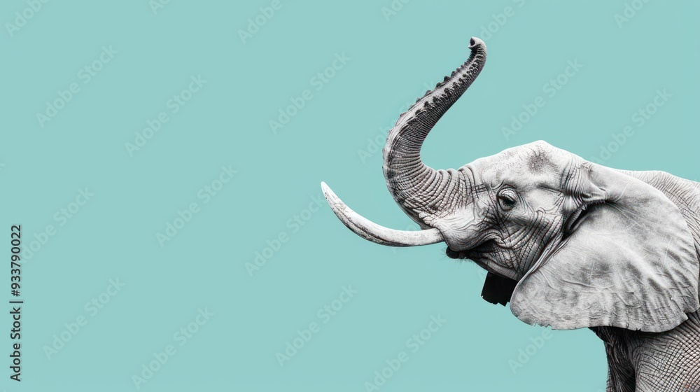 Obraz premium Elephant trunk up close against a teal background.