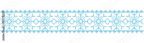Pixel Border snowflake winter decoration elements. Divider patterns y2k. Simple minimal. Holiday Chirtmas frame.