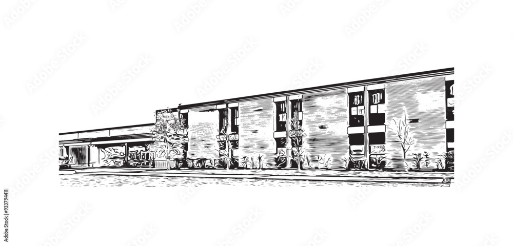 Building view with landmark of Steinbach is the third largest city in Canada. Hand drawn sketch illustration in vector. Building view with landmark of Steinbach is the third largest city in Canada. Hand drawn sketch illustration in vector.