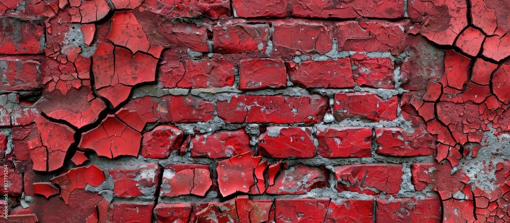 Red cracked brick texture on a street wall with a blank space for a copy space image or desktop background, featuring stone and concrete patterns. Red cracked brick texture on a street wall with a blank space for a copy space image or desktop background, featuring stone and concrete patterns.
