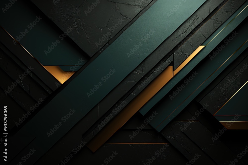 Abstract geometric background with black, green, and gold color scheme. Abstract geometric background with black, green, and gold color scheme.